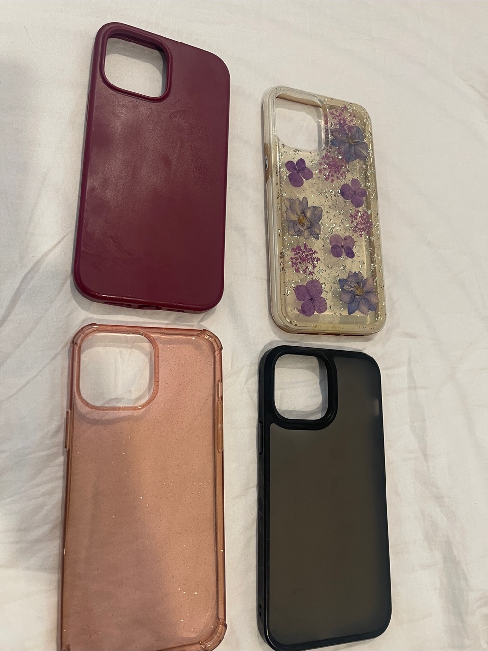 4-Pack Mixed Color Phone Cases - Burgundy, Clear Floral, Rose Gold, Black
